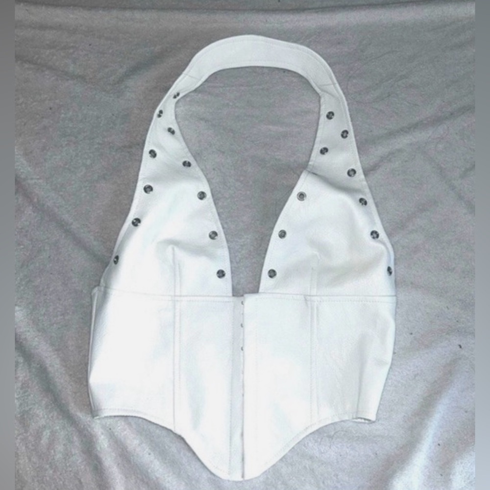 Princess Polly faux leather Jordy Corset Halter Top crop top WHITE leather - Picture 2 of 9